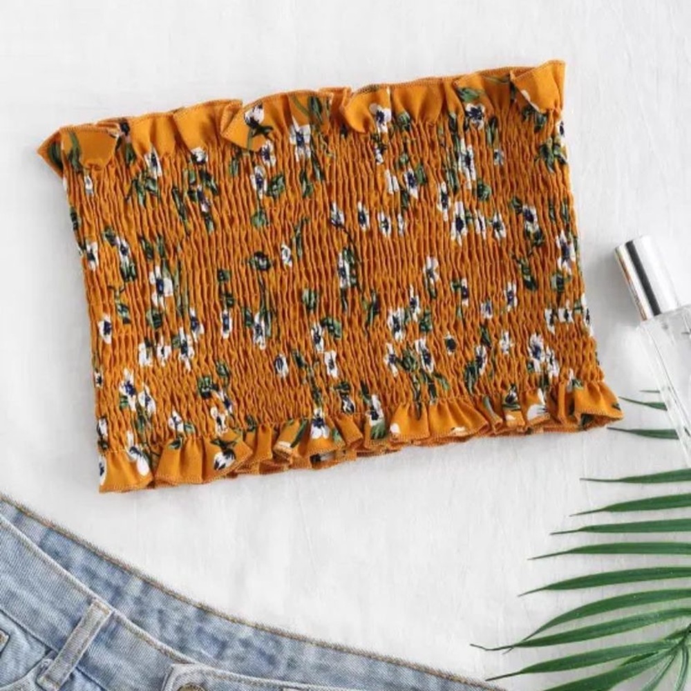 Ribbed Floral Print Tube Top